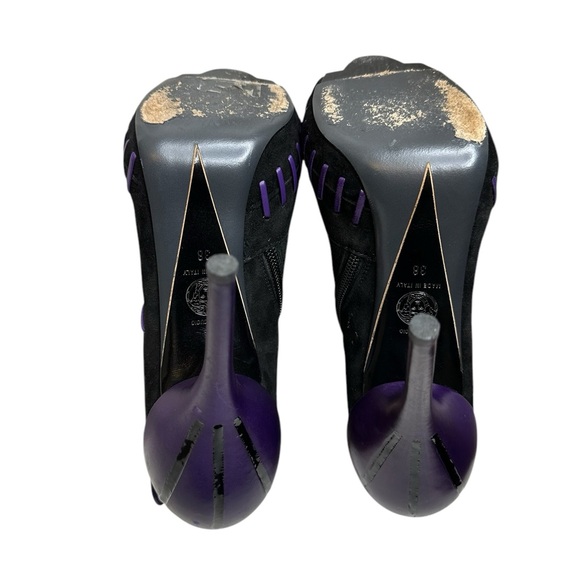 VERSACE Platform Open toe Black suede leather Ankle boots 38 - $1020 US - Picture 14 of 16